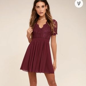 Lulu's burgundy lace skater dress size xs